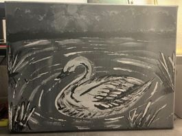 Schwan im See - Handgemaltes Bild auf Leinwand, Herbst!
