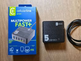 USB Ladegerät, 60W, Cellularline Multipower 5 Fast+ / OVP