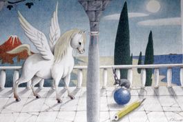 URBAN TRÖSCH (Swiss *1954) Pegasus & Ratte, Farbstift, 2010