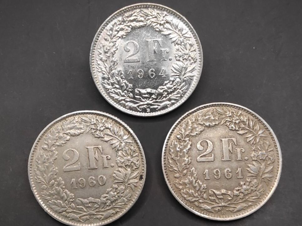 Alle Münzen: 1960 / 1961 / 1964 - 2 Franken - Silber – Gebraucht aus Sirnach von Trekk64 1