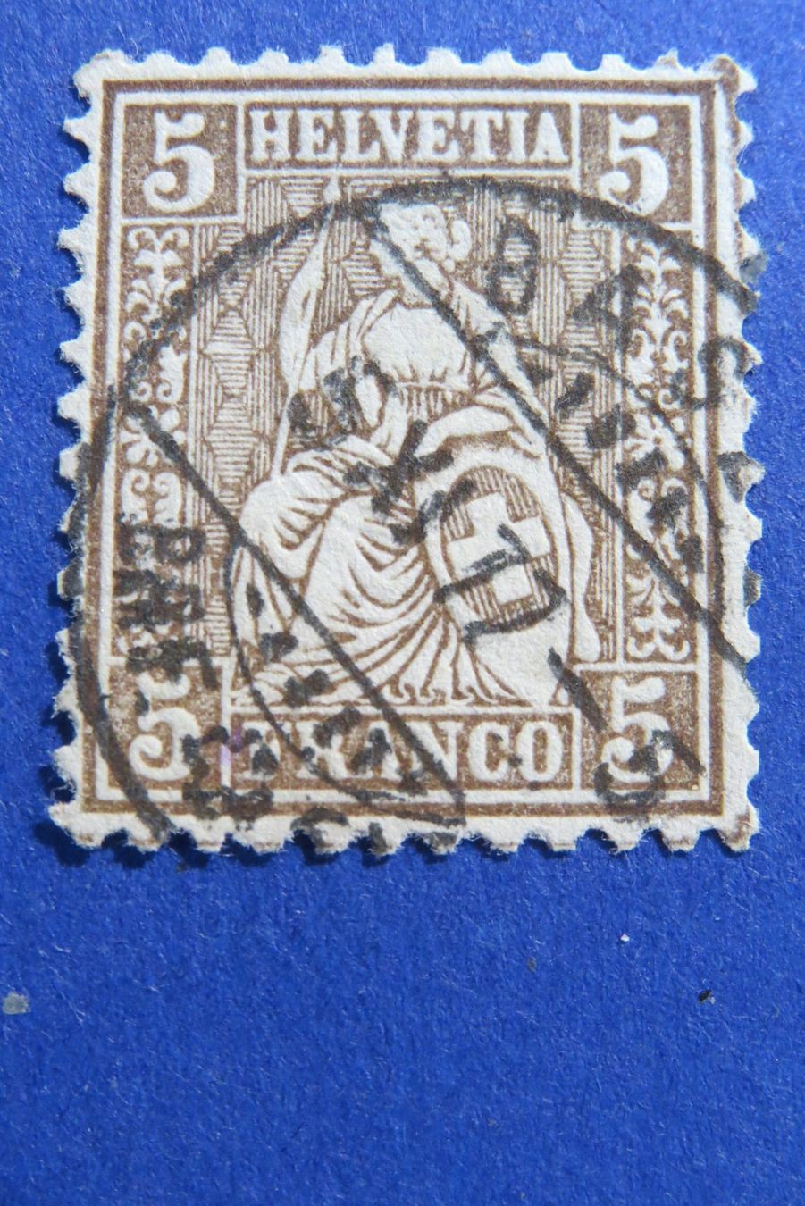 Alle Briefmarken: 5 Rp.braun Sitzende Helvetia Nr.30 - Vollstempel BASEL – Gebraucht aus Brunnen von Kumari