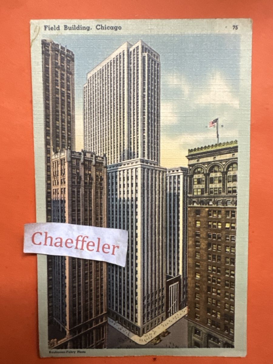 Cartoline postali: Ansichtskarte Field Building Chicago USA mit Stempel 1941 – Usato da Zürich venduto da Chaeffeler