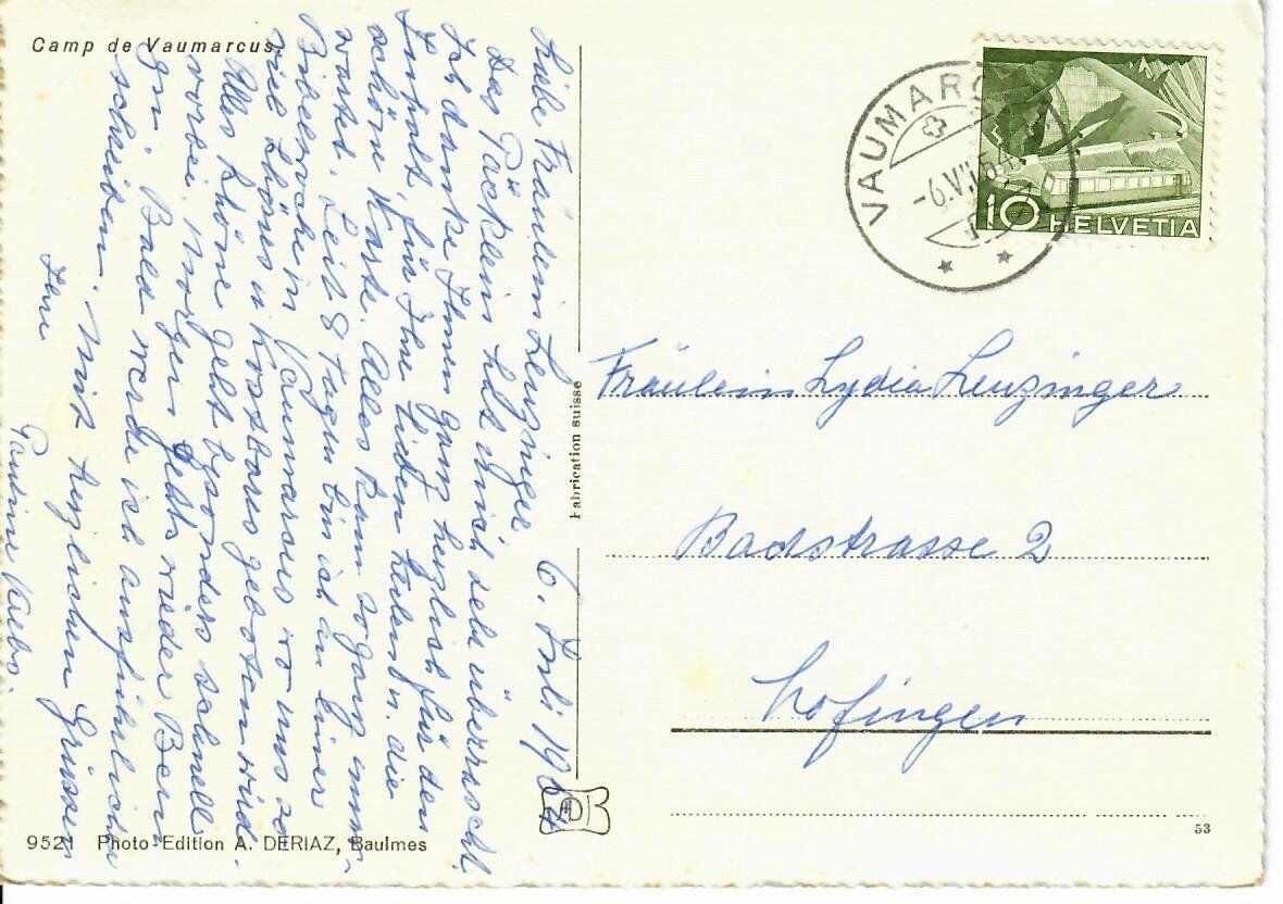 Cartoline postali: Camp de Vaumarcus 1954 – Usato da Hochdorf venduto da Ziegel-16 1