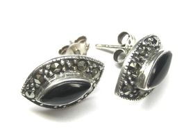 Vintage Ohrringe Ohrstecker Silber 925 Onyx Markasiten