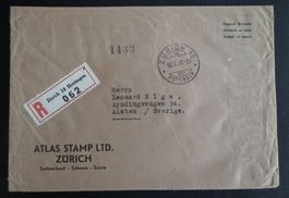 1939 Szekula Brief Atlas Stamp LTD Zürich nach Stockholm