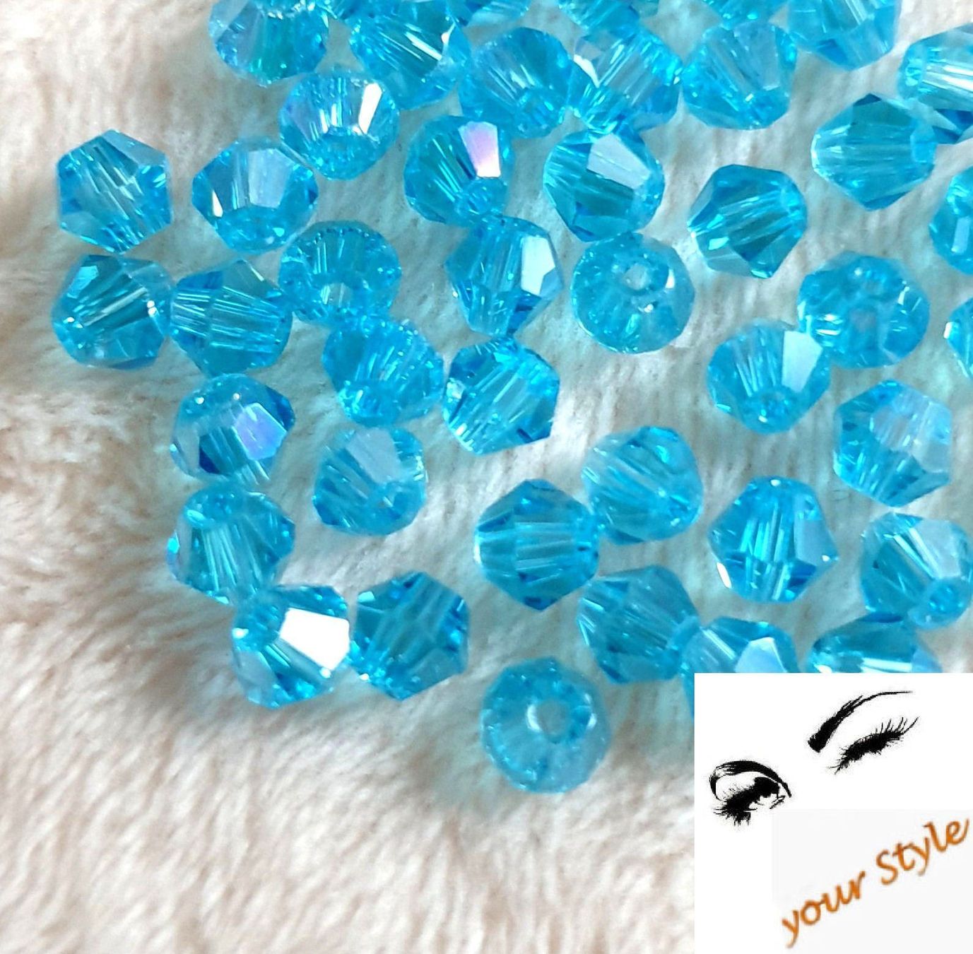 Perlen (unechte): 100 Stk. Glas- Perlen 4mm aquamarine AB – Neu und originalverpackt aus Oberglatt ZH von -your-Style-