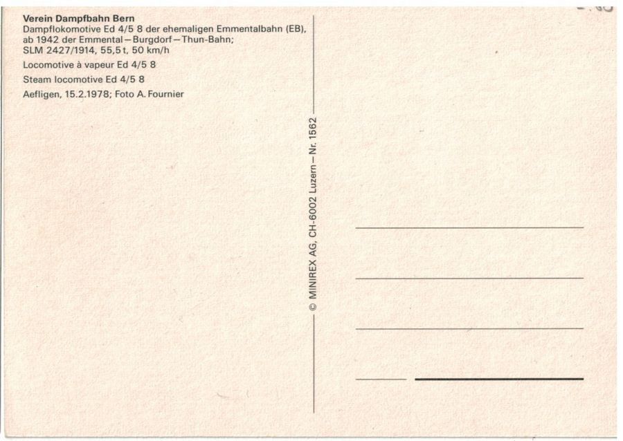 Cartoline postali: Dampflok Ed 4/5 8 Emmentalbahn – Usato da Frauenfeld venduto da POML 1