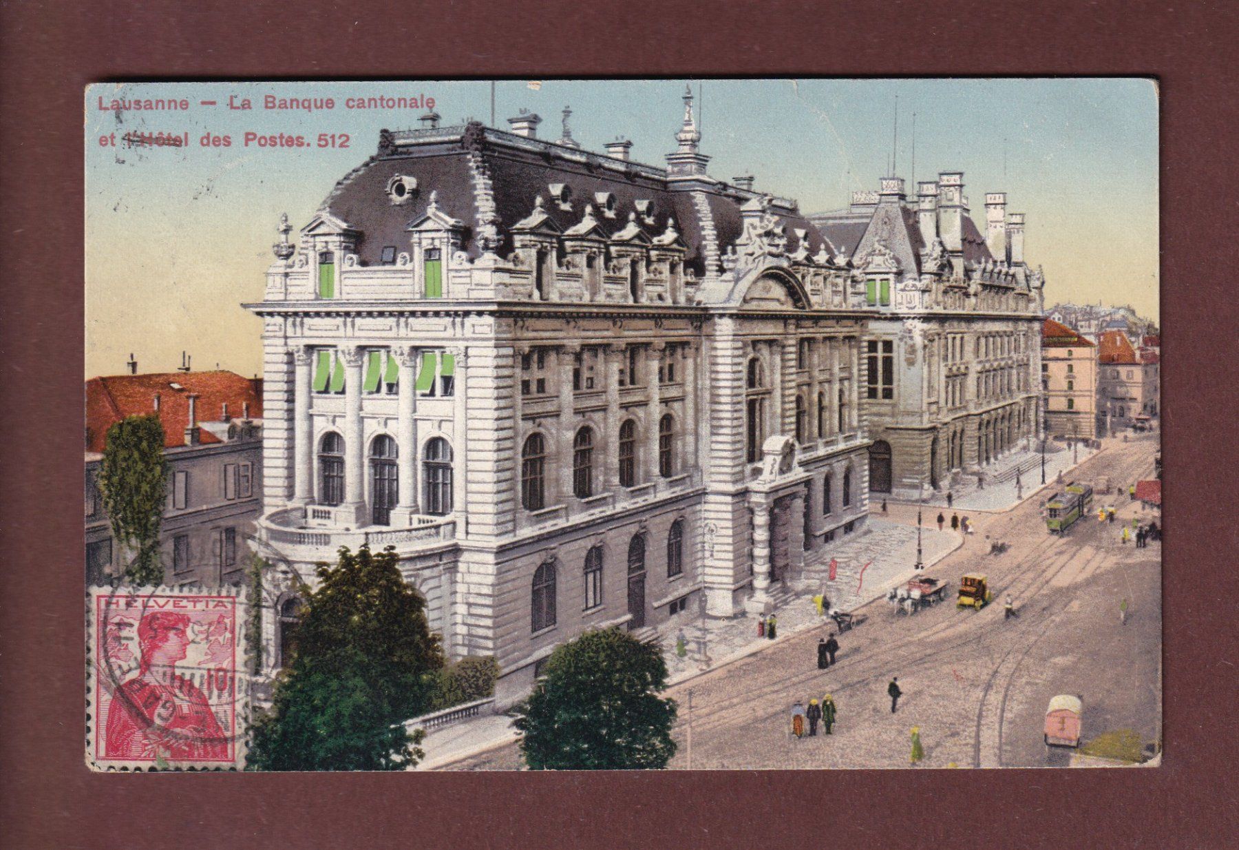 Cartoline postali: LAUSANNE - Banque Cantonale - 1913 – Usato da Pully venduto da nicecards-shop