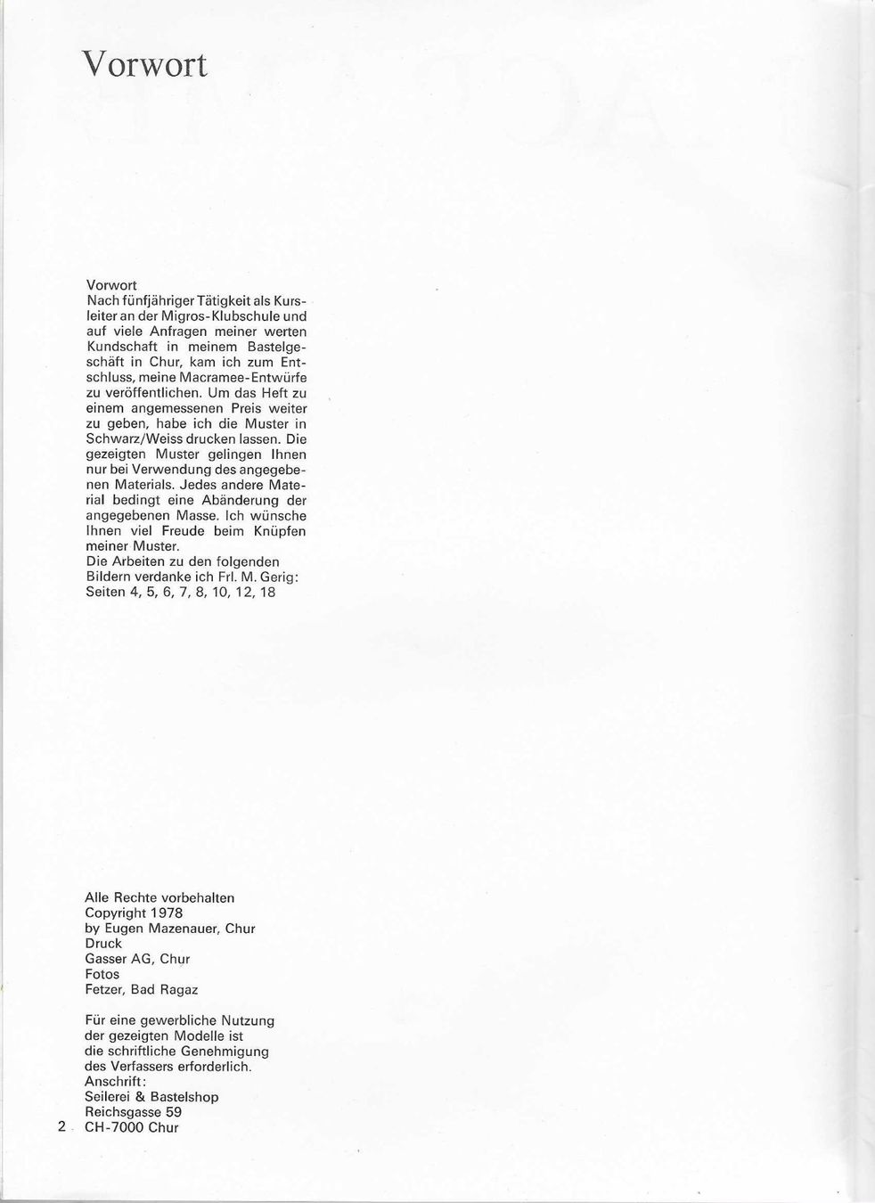 Bücher: Macrame von E. Mazenauer, Chur, 1978 – Gebraucht aus Flims - Dorf von Stagediver 1