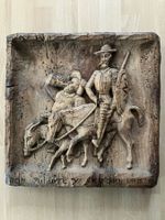Alte geschnitztes Bild Don Quijote y Sancho Panza 40 x 40 cm