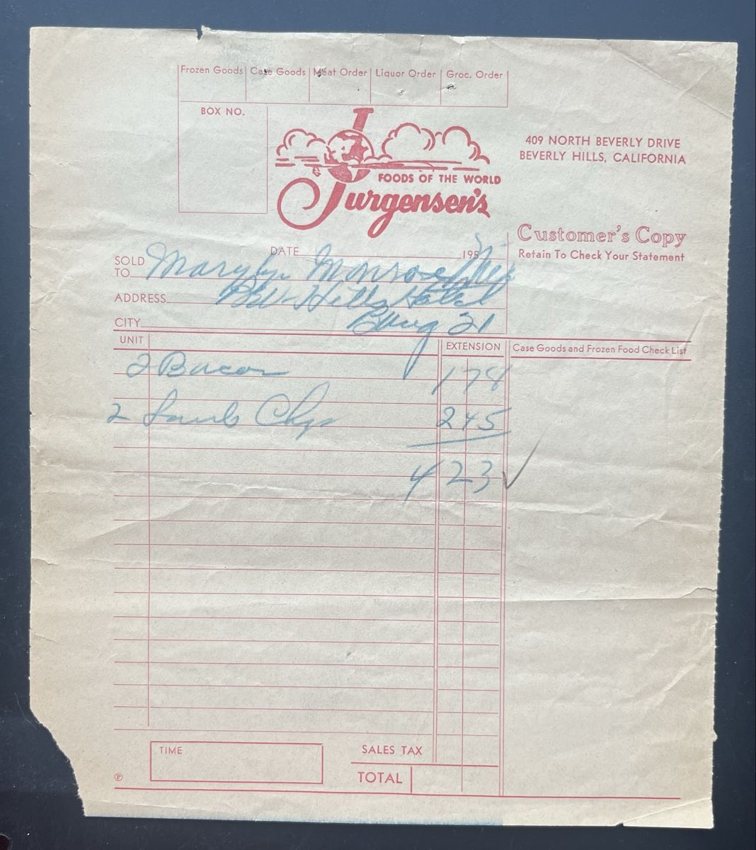 Dokumente: RAR!!!! ORIGINAL MARILYN MONROE RECHNUNG – Gebraucht aus Münchenstein von tschepo64 1