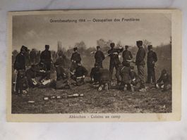 Alte Ansichtskarte, Grenzbeseztung 1914, Abkochen am Camp