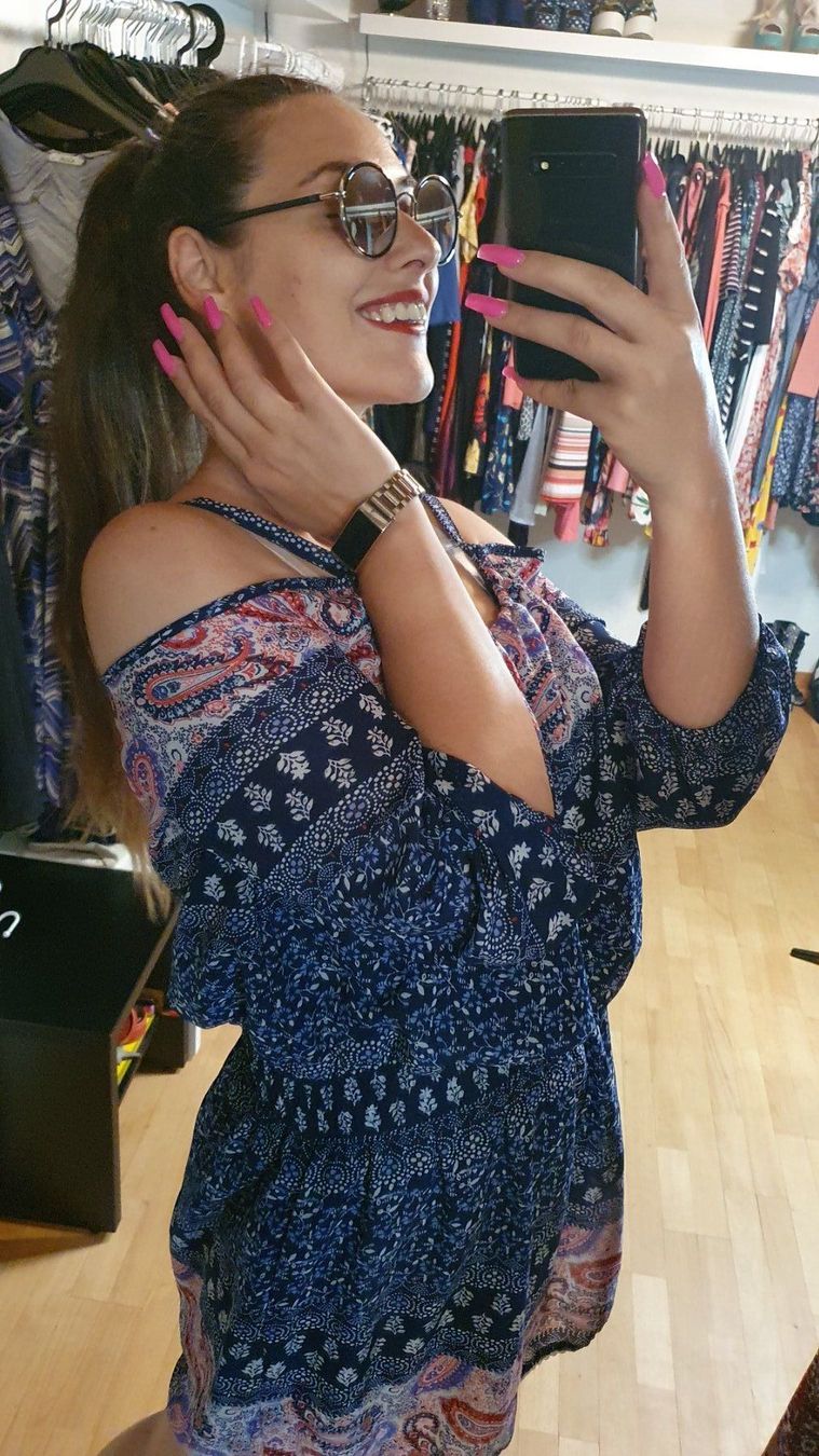 Vestiti: Sommerkleid Off Shoulder Boho Gr. L 40 Blau – Usato da Wald ZH venduto da CapLux 2