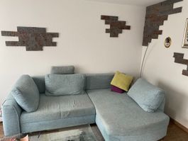 TOP:Ecksofas hellblau und Anthrazit inkl. Küchentisch/Stühle