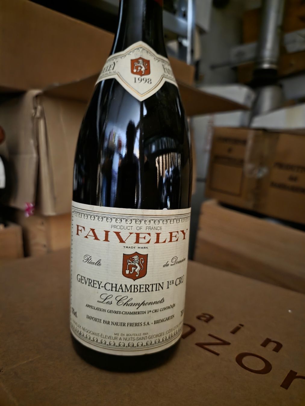 Vino: Faiveley Gevrey-Chambertin 1er Champonnets 1998, 92/100 CT – Nuovo e nell'imballaggio originale da Zürich venduto da Best_World_Wines 1