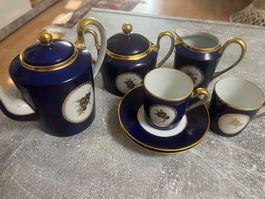 Kaffee-Set blau Golddekor gebraucht guter Zustand