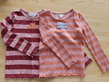 2-er H&M Streifenshirt Set "Big/Little Sister" Gr. 110/116