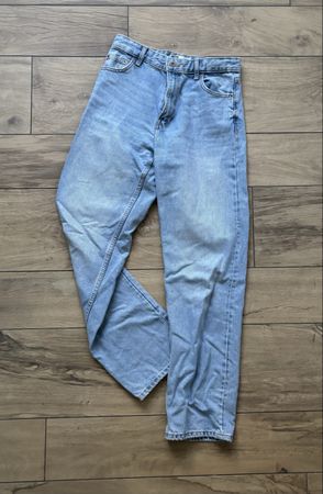 Bershka Light Wash High Waist Straight Leg Jeans - Size 38