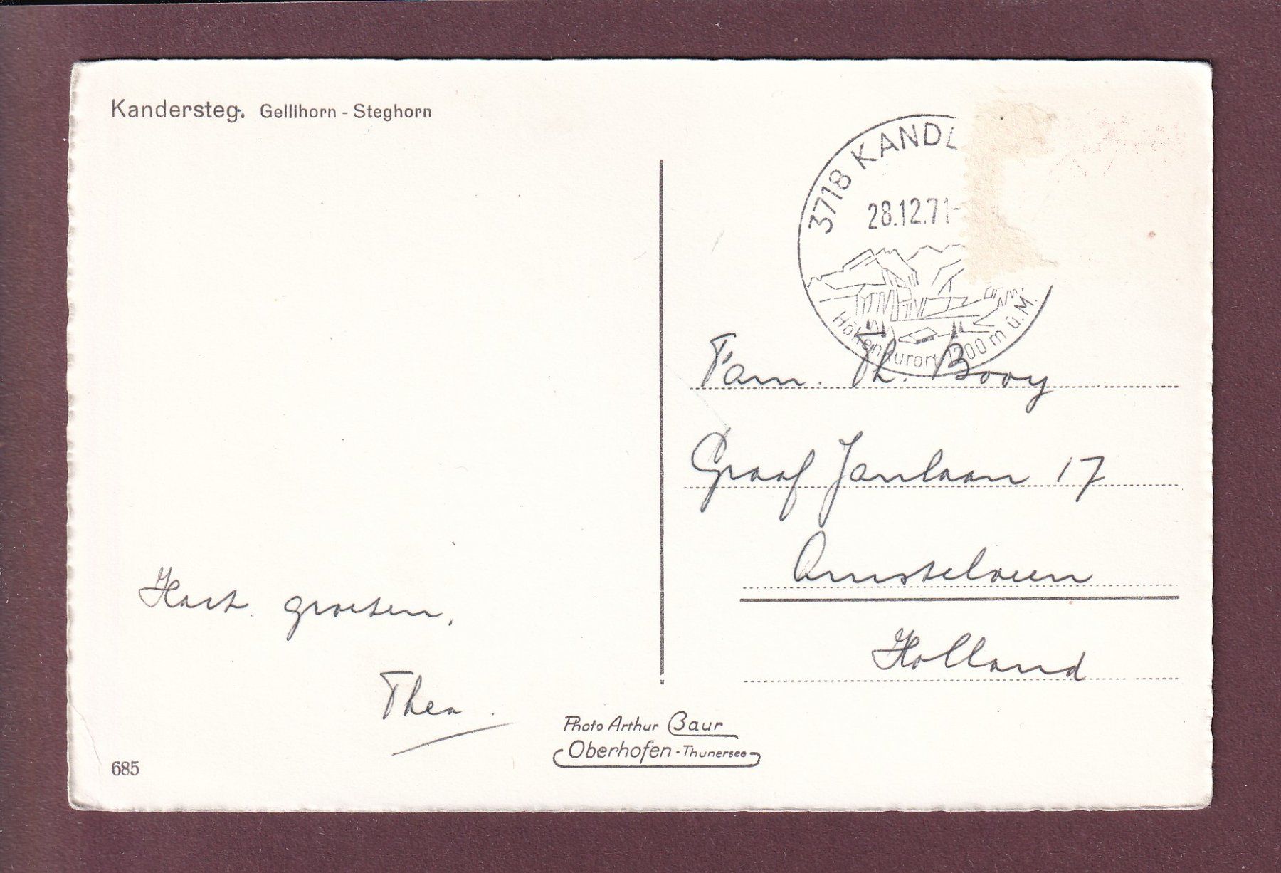 Cartoline postali: KANDERSTEG - Gellihorn - Steghorn - 1971 – Usato da Pully venduto da nicecards 1