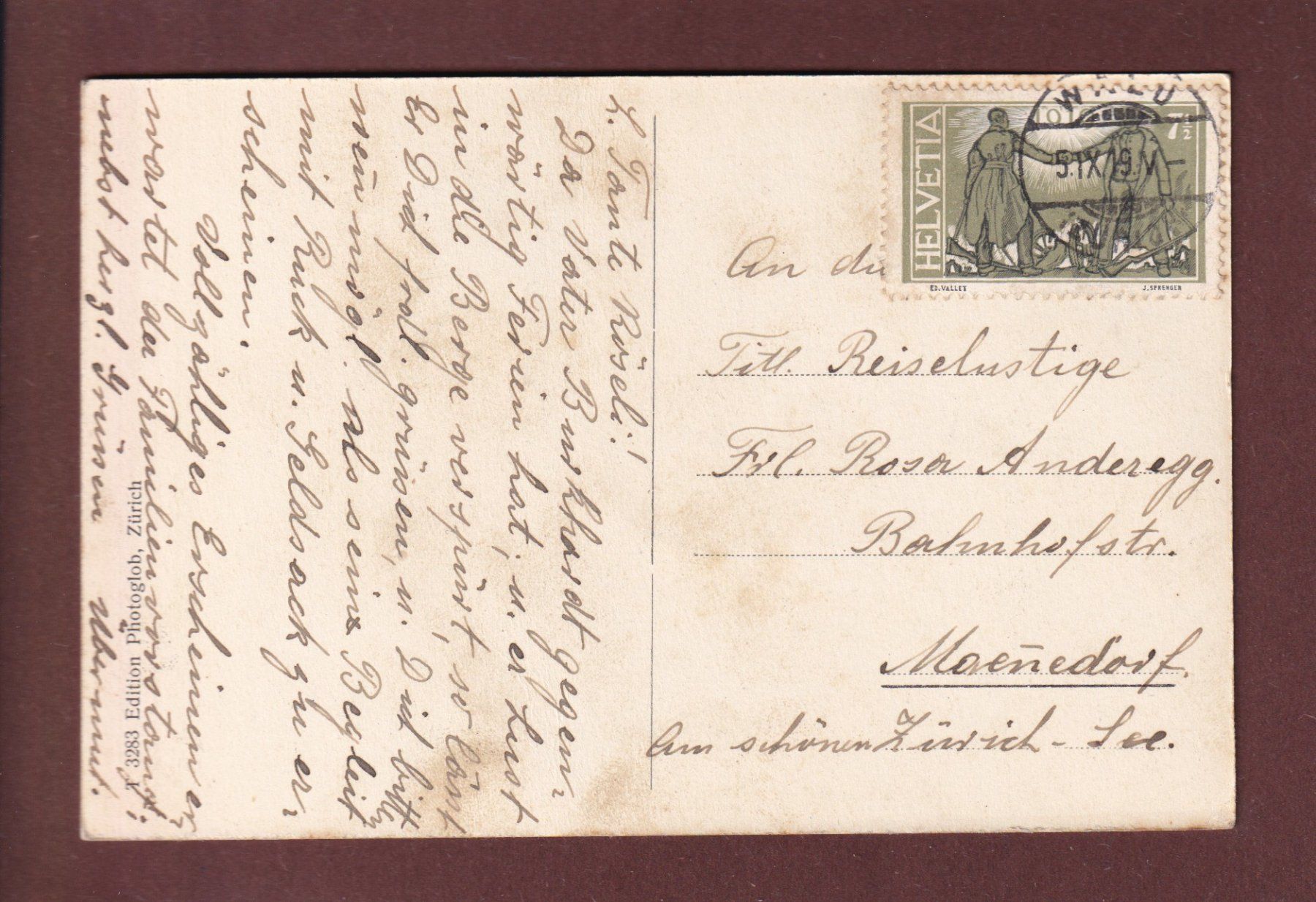Ansichtskarten: Sanatorium WALD - Glärnischkette - 1919 – Gebraucht aus Pully von nicecards 1