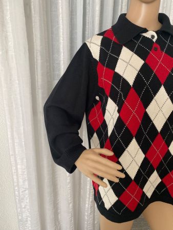 Extravaganter seltener RHOMBEN Pullover, nero/rot, Gr. 44/46