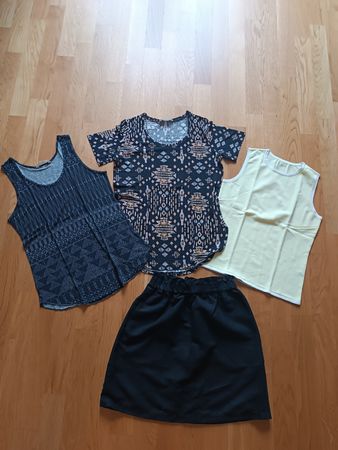 Set Velourslederrock Shirt schwarz gelb weiss, Grösse XS/S