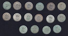 lot de 16 pièces en argent de 0,50 francs (38 gr.)