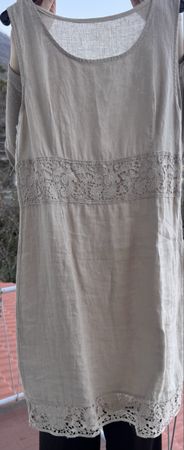 Abito estivo in lino beige con pizzo - Taglia L