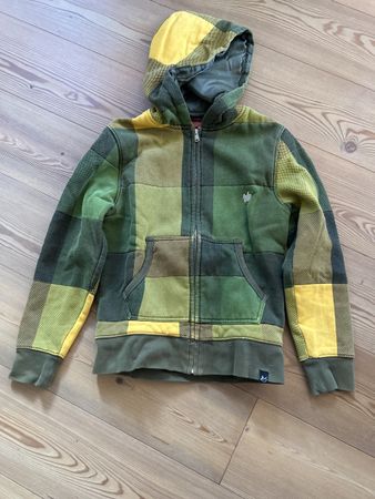 Coole Kapuzenjacke Gr.140 grün/gelb kariert Herbstjacke