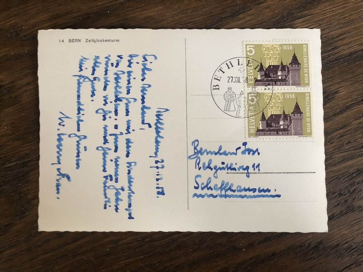 Cartoline postali: Ansichtskarte BERN mit Sonderstempel BETHLEHEM 1958 – Usato da Lufingen venduto da Rac0 1