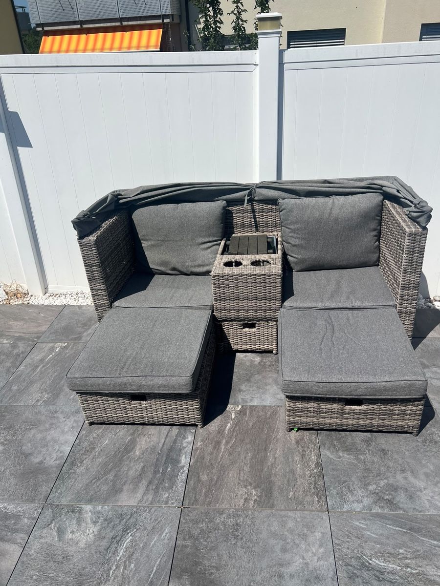 Divani: Gartenlounge Rattan grau mit Sonnendach und Hocker – Usato da Embrach venduto da Leva11 2