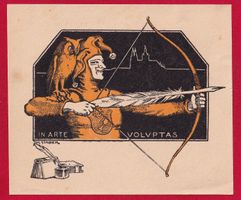 JULIUS SINGER EXLIBRIS BASEL, EULE, NARR, BOGENSCHÜTZE