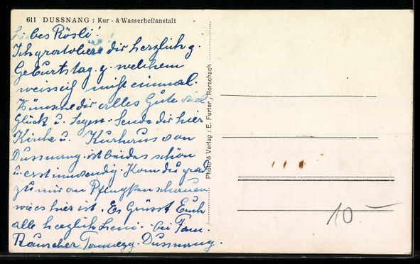 Cartoline postali: AK Dussnang, Kur-, Wasserheilanstalt – Usato da Berlin venduto da bartko-reher 1