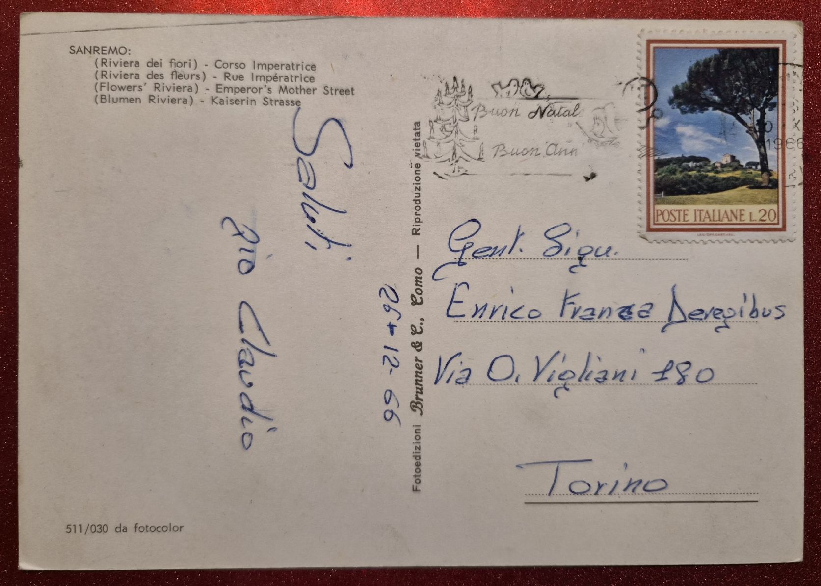Ansichtskarten: Sanremo Corso Imperatrice 1966 – Gebraucht aus Melchnau von Fishel 1