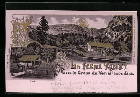 Cartoline postali: Litho Creux-du-Van, La Ferme Robert avec – Usato da Berlin venduto da bartko-reher