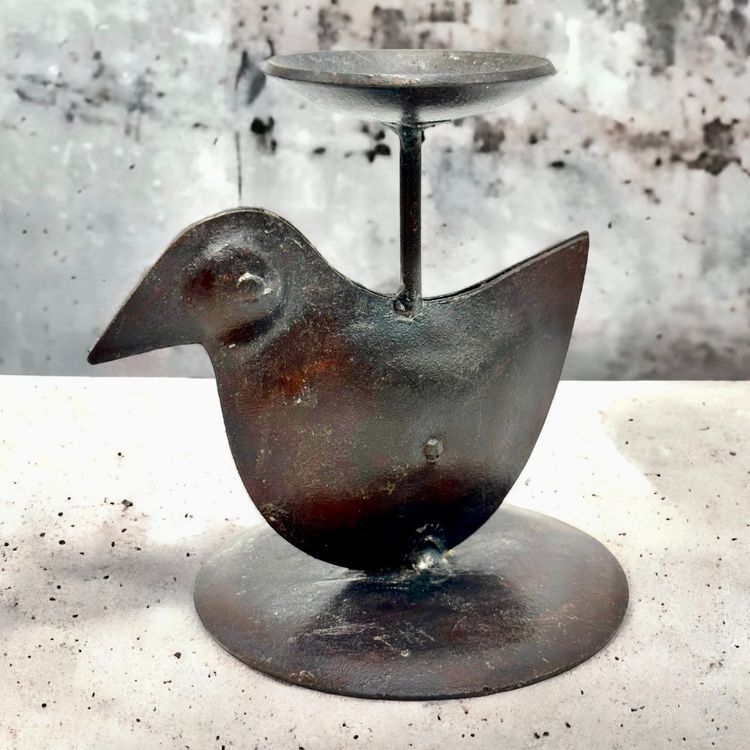 Ancien bougeoir à main fer forgé déco médiévale, art populaire