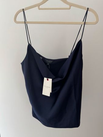 Ted Baker KITI Navy Satin Cowl Neck Cami Top Size 4
