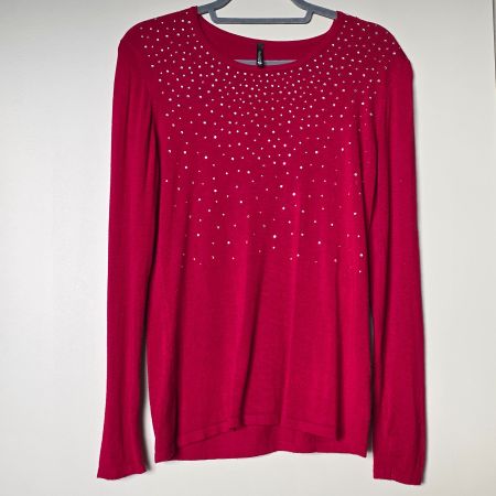 🐸 PULLOVER MIT STRASSSTEINCHEN S ROT STRASS TOP ZUSTAND