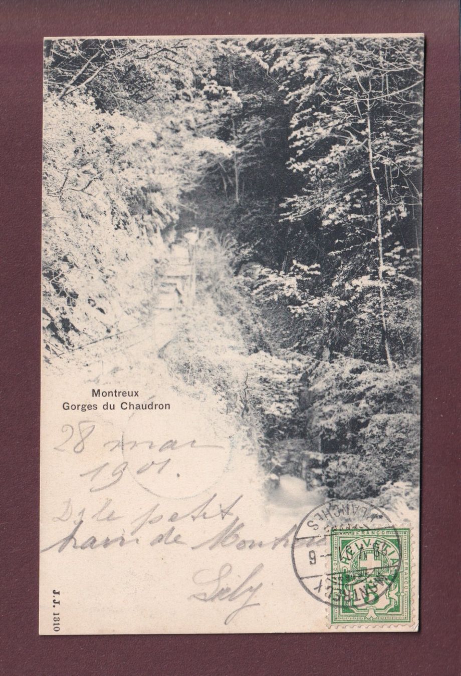 Cartoline postali: Montreux - GORGES DU CHAUDRON - 1901 – Usato da Pully venduto da nicecards