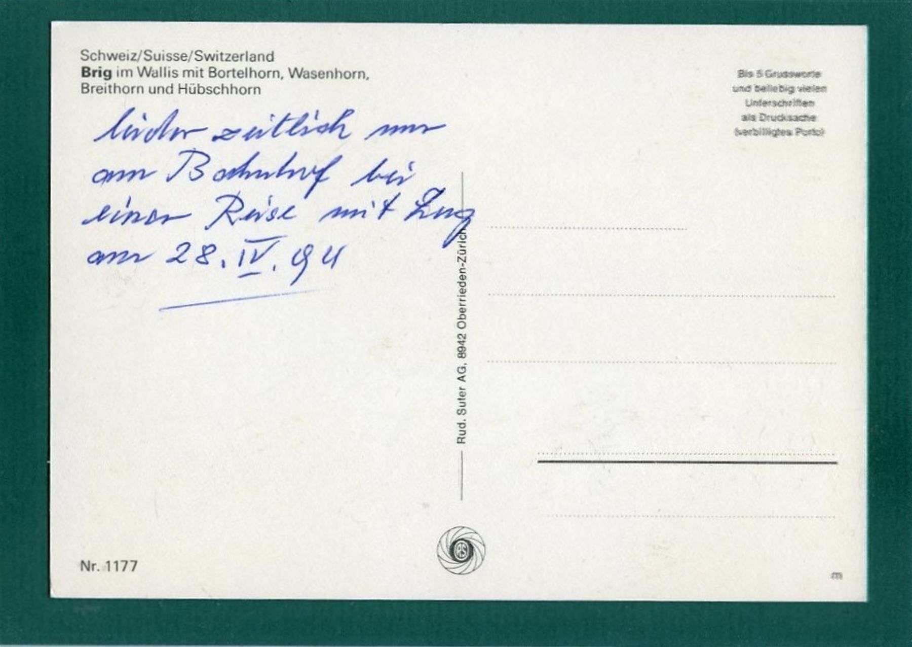 Cartoline postali: Brig - 1994, ungelaufen, Grossformat – Usato da Sargans venduto da Hausi1951 1