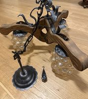  Rustikale 3-flammige Deckenlampe aus Holz, Metall und Glas