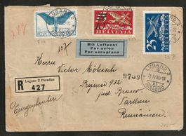 1935 : Flugpostbrief nach Rumänien mit F5z, F10 + F19