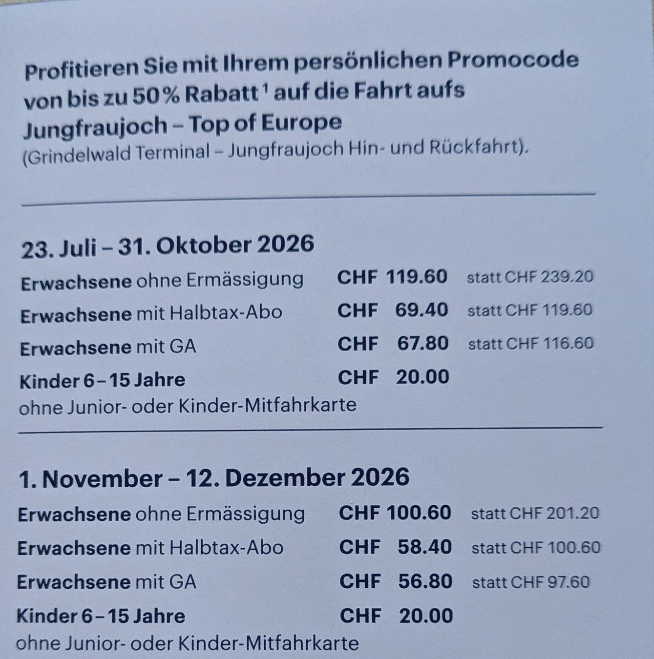 Buoni: Gutschein Jungfraujoch bis 50% Rabatt – Nuovo e nell'imballaggio originale da Ennetbürgen venduto da Riwemogmbh 3