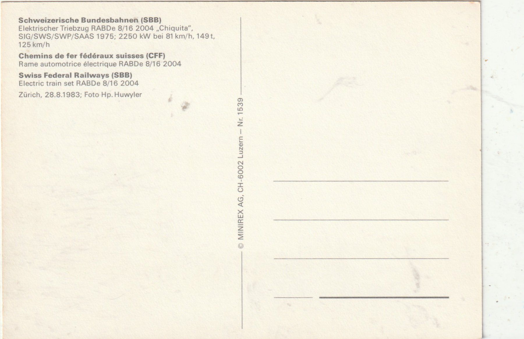 Cartes postales: Schweier Bundesbahnen – D'occasion à Lumbrein par made02 1