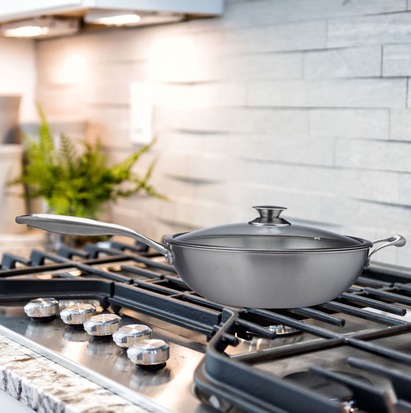 Padelle: Edelstahl Wok mit Glasdeckel – Nuovo e nell'imballaggio originale da Bülach venduto da StoreInShop 4