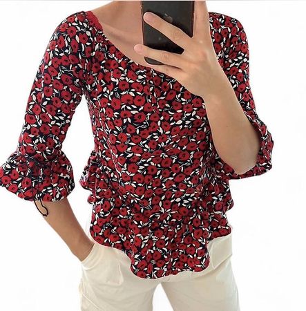 Schöne Bluse mit Blumenmuster in rot & blau von Morgan Gr. S