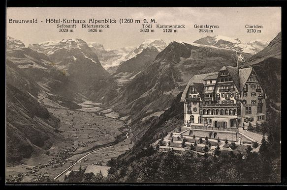 Cartoline postali: Braunwald, Hotel-Pension Alpenblick mit  – Usato da Berlin venduto da bartko-reher