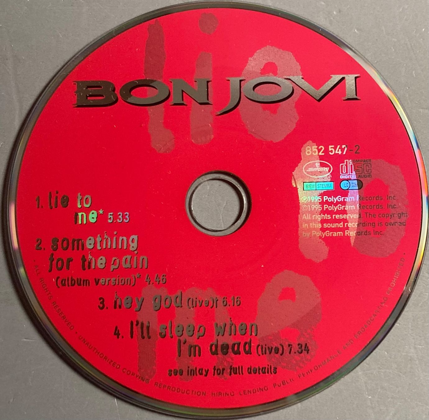 CD: BON JOVI - LIE TO ME – Usato da Poliez-Pittet venduto da Newtown-Records 1