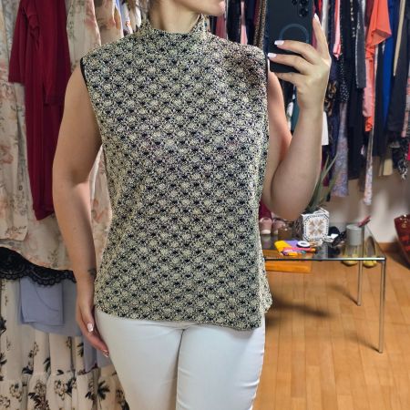 Elegantes Damentop, ärmellos, Gr. XL, schwarz-gold,TOP