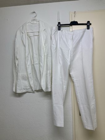 Hosenanzug Damen Jacke:Gr. 50 100% Hose Gr.46 Leinen weiss